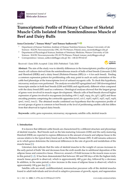 Transcriptomic Profile of Primary Culture of Skeletal Muscle Cells