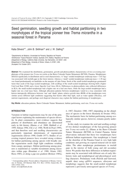 Seed Germination, Seedling Growth and Habitat Partitioning in Two Morphotypes of the Tropical Pioneer Tree Trema Micrantha in a Seasonal Forest in Panama