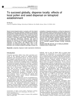 Effects of Local Pollen and Seed Dispersal on Tetraploid Establishment