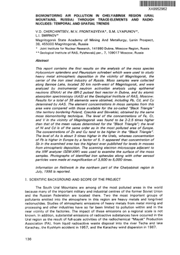 Ural Mountains, Russia) Through Trace-Elements and Radio- Nuclides: Temporal and Spatial Trends