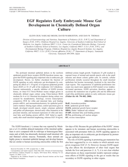 EGF Regulates Early Embryonic Mouse Gut Development in Chemically Deﬁned Organ Culture