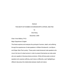 Abstract the DEATH of WOMEN in WORDSWORTH, BYRON, AND