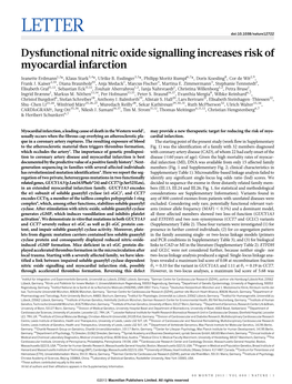 Dysfunctional Nitric Oxide Signalling Increases Risk of Myocardial Infarction