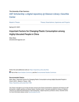 Important Factors for Changing Plastic Consumption Among Highly Educated People in China