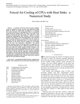 Forced Air Cooling of Cpus with Heat Sinks: a Numerical Study