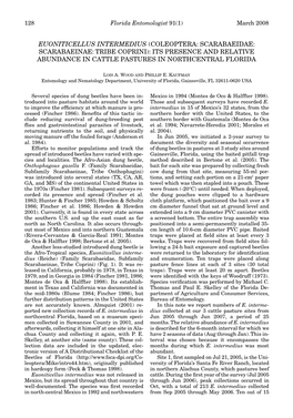 Euoniticellus Intermedius (Coleoptera: Scarabaeidae: Scarabaeinae: Tribe Coprini): Its Presence and Relative Abundance in Cattle Pastures in Northcentral Florida