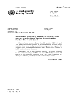 General Assembly Security Council Fifty-Ninth Session Sixtieth Year Agenda Item 108 Programme Budget for the Biennium 2004-2005