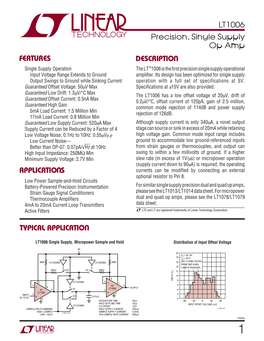 LT1006 Precision, Single Supply Op Amp