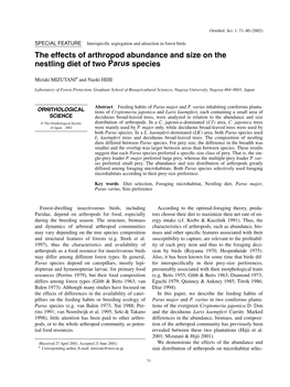 The Effects of Arthropod Abundance and Size on the Nestling Diet of Two Parus Species