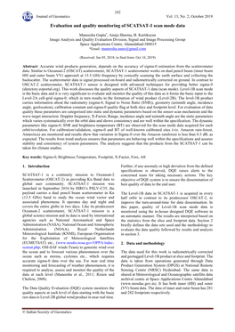 Evaluation and Quality Monitoring of SCATSAT-1 Scan Mode Data