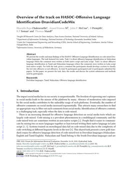 Overview of the Track on HASOC-Offensive Language Identification-Dravidiancodemix