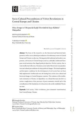 Socio-Cultural Preconditions of Velvet Revolutions in Central Europe and Ukraine ______