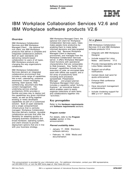 IBM Workplace Collaboration Services V2.6 and IBM Workplace Software Products V2.6