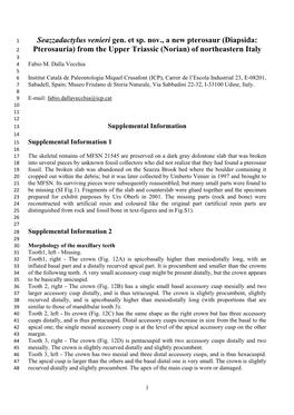 Seazzadactylus Venieri Gen. Et Sp. Nov., a New Pterosaur (Diapsida: 2 Pterosauria) from the Upper Triassic (Norian) of Northeastern Italy 3 4 Fabio M