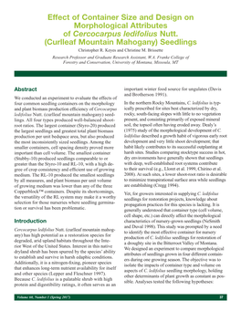 Effect of Container Size and Design on Morphological Attributes of Cercocarpus Ledifolius Nutt. (Curlleaf Mountain Mahogany) Seedlings Christopher R