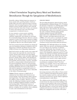 A Novel Formulation Targeting Heavy Metal and Xenobiotic Detoxification Through the Upregulation of Metallothionein