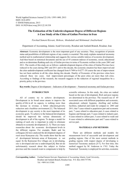 The Estimation of the Underdevelopment Degree of Different Regions a Case Study of the Cities of Guilan Province in Iran