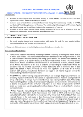 Increased Cases of Malnutrition Continue to Be Reported During the Week in Many Woredas of SNNPR, and East and West Hararghe Zones in Oromiya