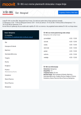 ŠI–BG Voz Vreme Planiranih Dolazaka, I Mapa Trasa Linije