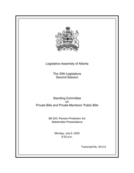 Legislative Assembly of Alberta the 30Th Legislature Second Session