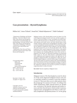 Case Presentation – Thyroid Lymphoma