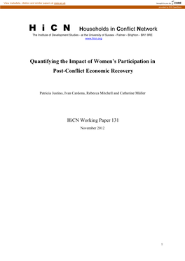 H I C N Households in Conflict Network Quantifying the Impact Of