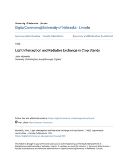 Light Interception and Radiative Exchange in Crop Stands