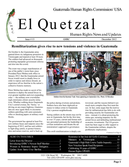 Guatemala Human Rights Commission/USA El Quetzal Human Rights News and Updates Issue #13 GHRC December 2012