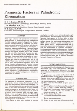 Prognostic Factors in Palindromic Rheumatism