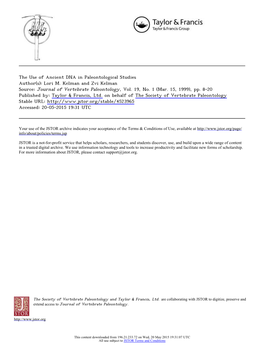 The Use of Ancient DNA in Paleontological Studies Author(S): Lori M