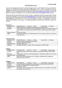 17 February 2009 Swale Borough Council List of Current Applications