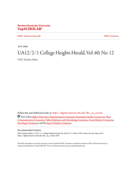 UA12/2/1 College Heights Herald, Vol. 60, No. 12 WKU Student Affairs