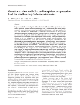 Genetic Variation and Bill Size Dimorphism in a Passerine Bird, the Reed Bunting Emberiza Schoeniclus