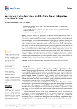 Vegetarian Diets, Ayurveda, and the Case for an Integrative Nutrition Science