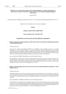 Publication of a Communication of Approval of a Standard Amendment to a Product Specification for a Name in the Wine Sector As R