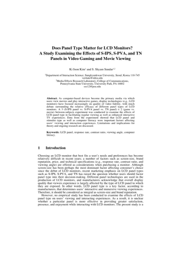 Does Panel Type Matter for LCD Monitors? a Study Examining the Effects of S-IPS, S-PVA, and TN Panels in Video Gaming and Movie Viewing