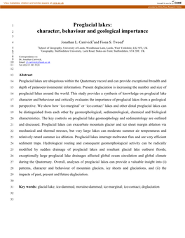 The Geological Importance of Proglacial Lakes