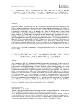 Estudio De La Diversidad De Arañas De Un Bosque Seco Tropical (Bs-T) En Sabanalarga, Atlántico, Colombia Study of Spiders' D