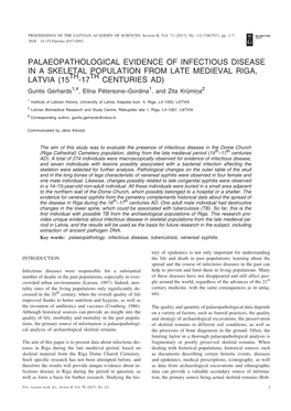 Palaeopathological Evidence of Infectious