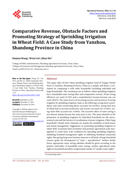 Comparative Revenue, Obstacle Factors and Promoting Strategy of Sprinkling Irrigation in Wheat Field: a Case Study from Yanzhou, Shandong Province in China
