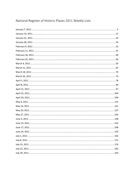 National Register of Historic Places Weekly Lists for 2011