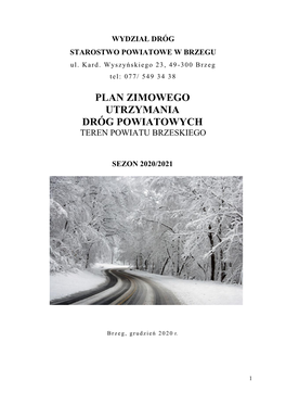Plan Zimowego Utrzymania Dróg Powiatowych Teren Powiatu Brzeskiego