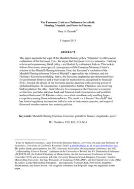 The Eurozone Crisis As a Trilemma Forcefield: Fleming, Mundell, and Power in Finance