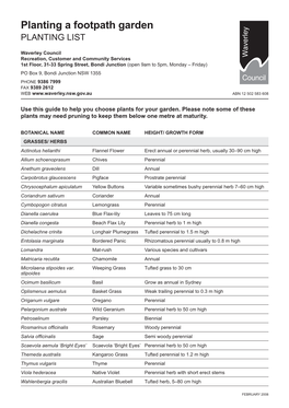 Planting a Footpath Garden PLANTING LIST