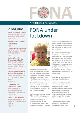 FONA Under Lockdown FONA Under an Introduction by Our New Chair, Judith Mills