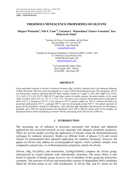 Thermoluminescence Properties of Olivine