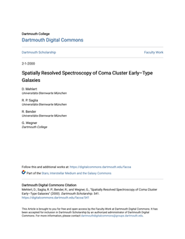 Spatially Resolved Spectroscopy of Coma Cluster Early–Type Galaxies