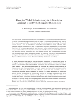 Therapists' Verbal Behavior Analysis: a Descriptive Approach to the Psychotherapeutic Phenomenon