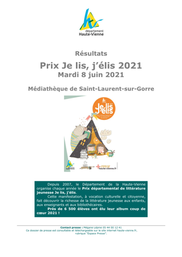 Prix Je Lis, J'élis 2021