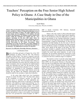 Teachers' Perception on the Free Senior High School Policy in Ghana